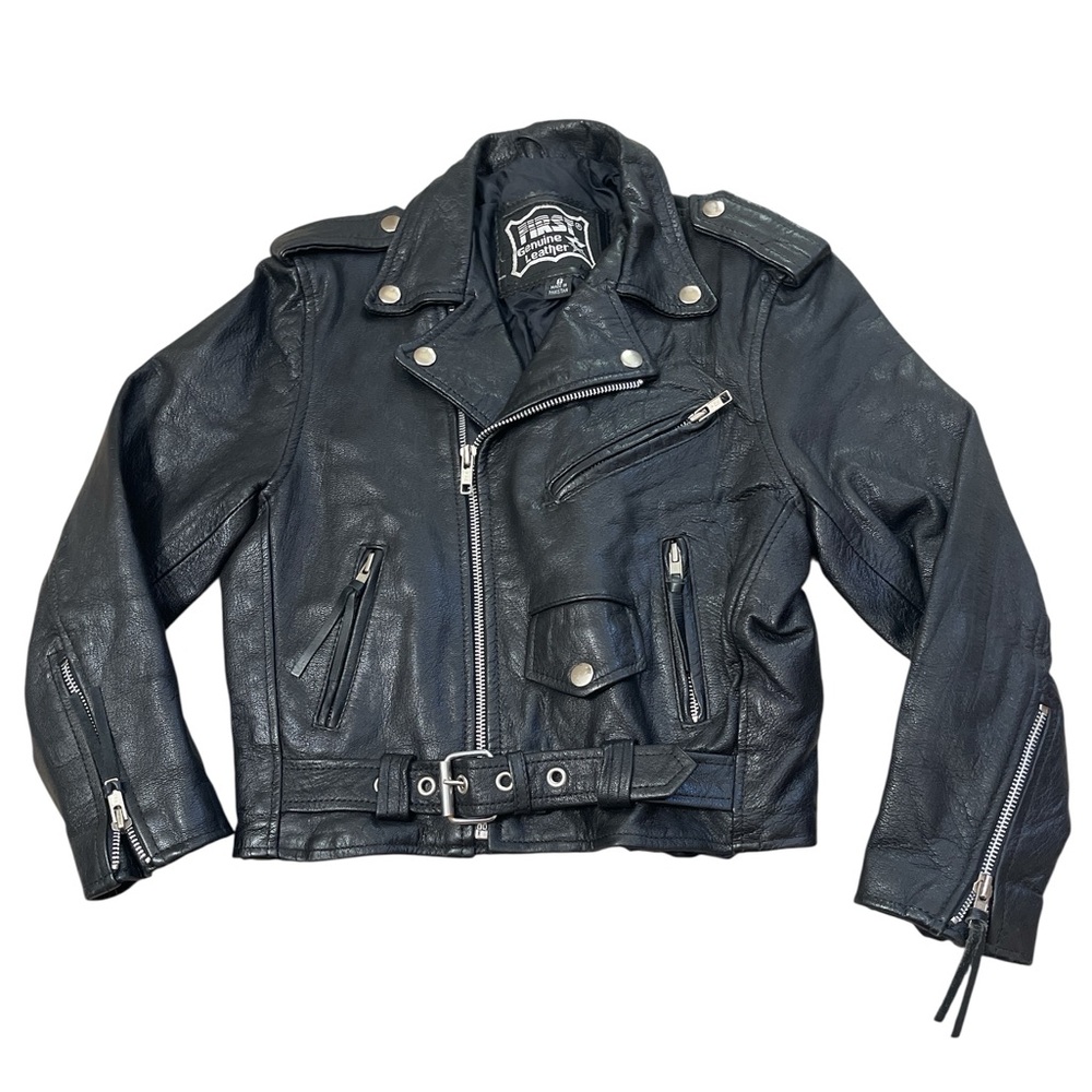 Rare Vintage Kids Black Leather Motorcycle Jacket Punk Grunge Emo